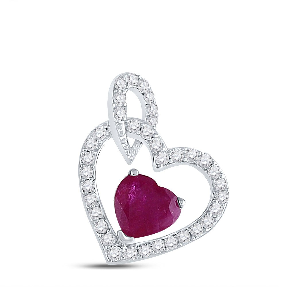 Radiant Love: 10kt White Gold Heart Ruby Diamond Pendant - Splendid Jewellery