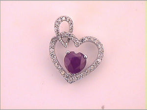 Radiant Love: 10kt White Gold Heart Ruby Diamond Pendant - Splendid Jewellery