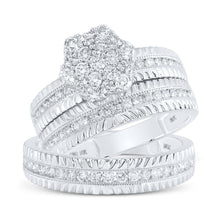 Load image into Gallery viewer, Radiant Love: 10kt White Gold His Hers Round Diamond Cluster Matching Wedding Set 1 Cttw - Splendid Jewellery