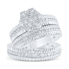 Radiant Love: 10kt White Gold His Hers Round Diamond Cluster Matching Wedding Set 1 Cttw - Splendid Jewellery