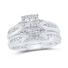 Load image into Gallery viewer, Radiant Love: 10kt White Gold His Hers Round Diamond Cluster Matching Wedding Set 1/2 Cttw - Alternate view 3 from Splendid Jewellery