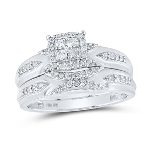 Radiant Love: 10kt White Gold His Hers Round Diamond Cluster Matching Wedding Set 1/2 Cttw - Splendid Jewellery