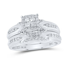 Load image into Gallery viewer, Radiant Love: 10kt White Gold His Hers Round Diamond Cluster Matching Wedding Set 1/2 Cttw - Splendid Jewellery