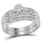 Radiant Love: 10kt White Gold His Hers Round Diamond Cluster Matching Wedding Set - Alternate view 4 from Splendid Jewellery