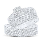 Radiant Love: 10kt White Gold His Hers Round Diamond Cluster Wedding Set - Splendid Jewellery
