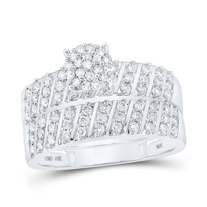 Radiant Love: 10kt White Gold His Hers Round Diamond Cluster Wedding Set - Splendid Jewellery