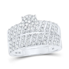 Load image into Gallery viewer, Radiant Love: 10kt White Gold His Hers Round Diamond Cluster Wedding Set - Splendid Jewellery