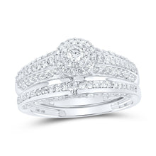 Load image into Gallery viewer, Radiant Love: 10kt White Gold His Hers Round Diamond Halo Matching Wedding Set 1 Cttw - Splendid Jewellery