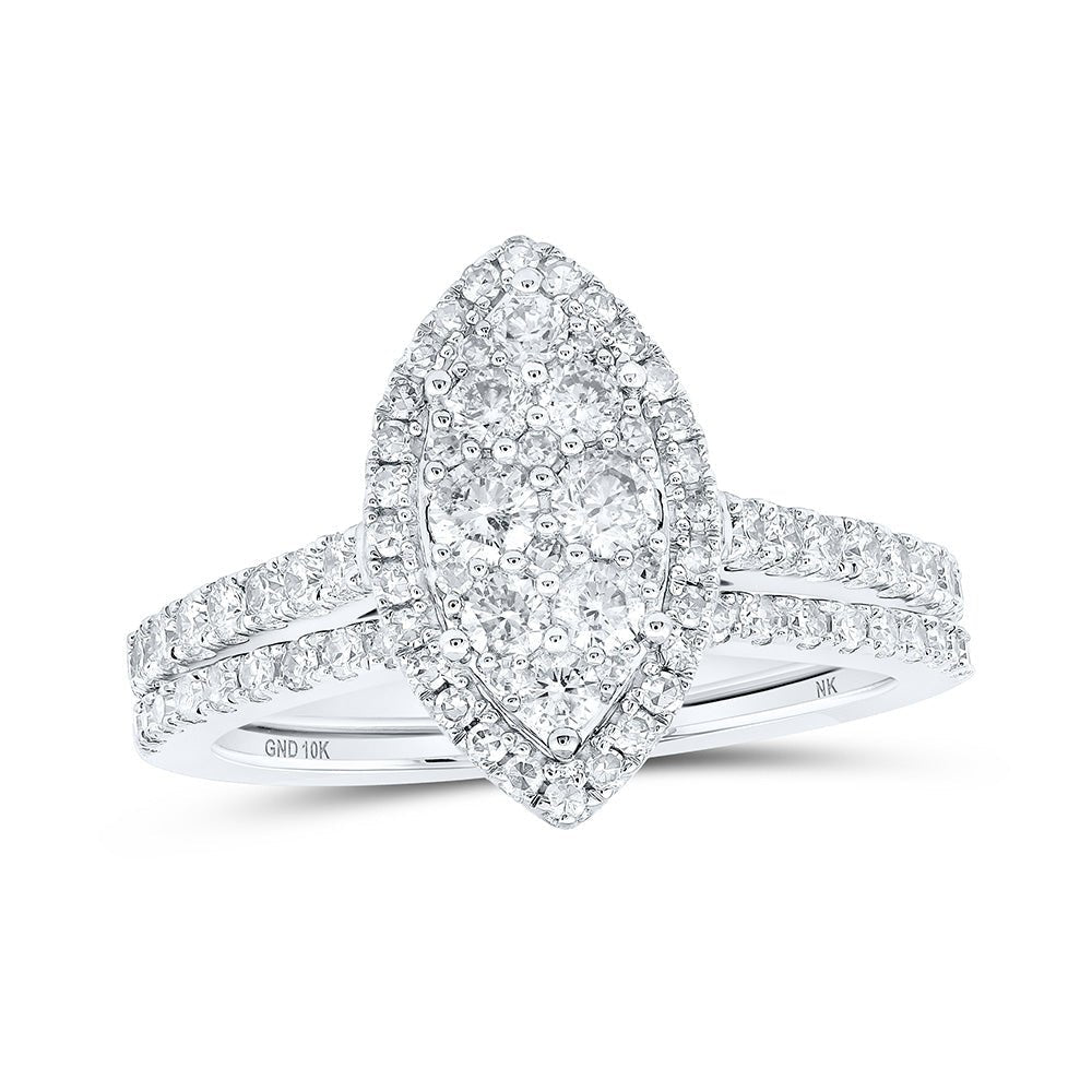 Radiant Love: 10kt White Gold Marquise Diamond Wedding Ring Band Set - Splendid Jewellery