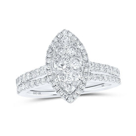 Radiant Love: 10kt White Gold Marquise Diamond Wedding Ring Band Set - Splendid Jewellery