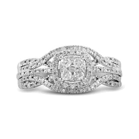 Radiant Love | 10kt White Gold Mesmerizing Diamond Cluster Bridal Wedding Engagement Ring 1/3 Cttw | Splendid Jewellery Front View from Splendid Jewellery