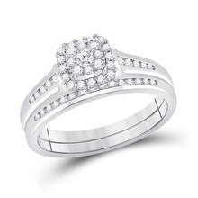 Load image into Gallery viewer, Radiant Love: 10kt White Gold Round Diamond Bridal Wedding Ring Band Set 1/2 Cttw - Splendid Jewellery
