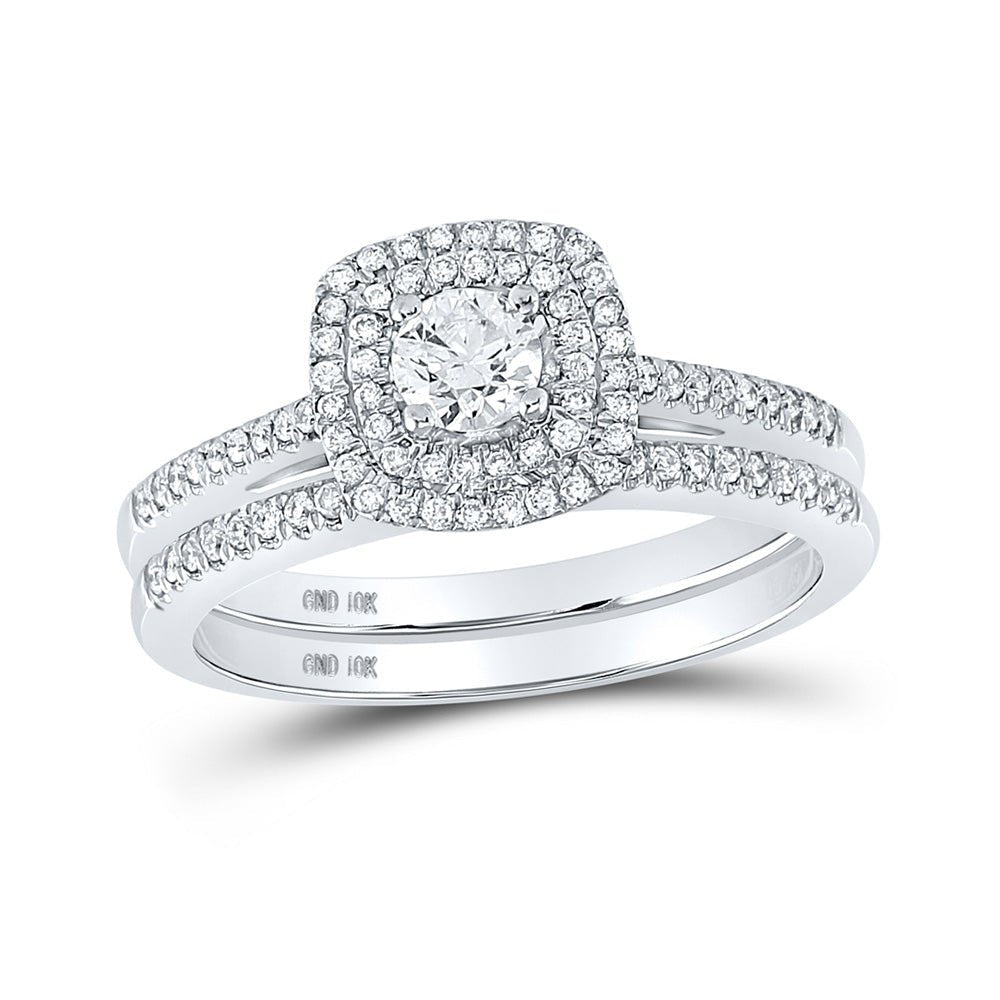 Radiant Love: 10kt White Gold Round Diamond Bridal Wedding Ring Band Set 1/2 Cttw - Splendid Jewellery