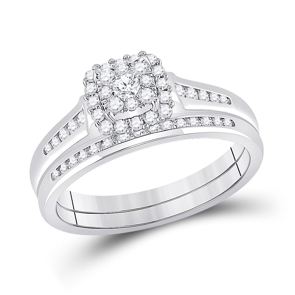 Radiant Love: 10kt White Gold Round Diamond Bridal Wedding Ring Band Set 1/2 Cttw - Splendid Jewellery