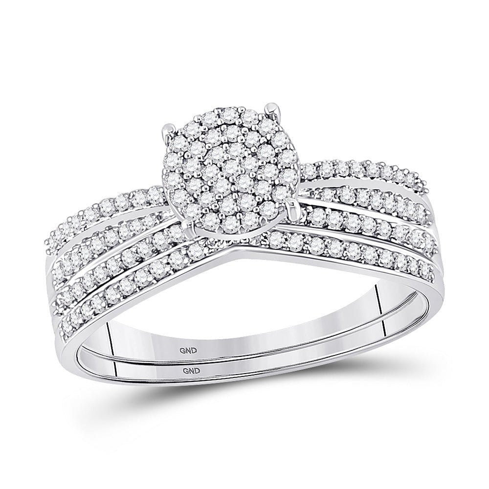 Radiant Love: 10kt White Gold Round Diamond Bridal Wedding Ring Band Set 1/3 Cttw - Splendid Jewellery