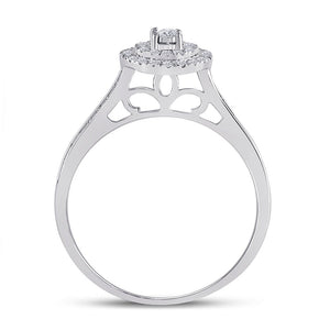 Radiant Love: 10kt White Gold Round Diamond Halo Bridal Wedding Ring Band Set - Splendid Jewellery