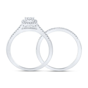 Radiant Love: 10kt White Gold Round Diamond Halo Bridal Wedding Ring Band Set - Splendid Jewellery