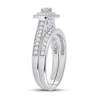 Radiant Love: 10kt White Gold Round Diamond Halo Bridal Wedding Ring Band Set - Alternate view 3 from Splendid Jewellery