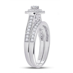 Radiant Love: 10kt White Gold Round Diamond Halo Bridal Wedding Ring Band Set - Splendid Jewellery