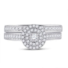 Radiant Love: 10kt White Gold Round Diamond Halo Bridal Wedding Ring Band Set - Splendid Jewellery