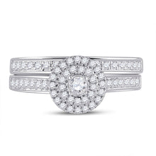 Load image into Gallery viewer, Radiant Love: 10kt White Gold Round Diamond Halo Bridal Wedding Ring Band Set - Splendid Jewellery