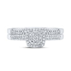 Radiant Love: 10kt White Gold Round Diamond Halo Bridal Wedding Ring Band Set - Splendid Jewellery