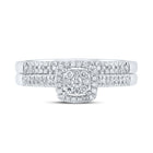 Radiant Love: 10kt White Gold Round Diamond Halo Bridal Wedding Ring Band Set - Alternate view 4 from Splendid Jewellery
