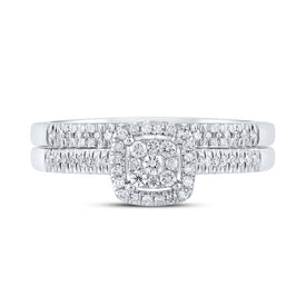 Radiant Love: 10kt White Gold Round Diamond Halo Bridal Wedding Ring Band Set - Alternate view 4 from Splendid Jewellery