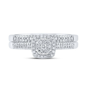 Radiant Love: 10kt White Gold Round Diamond Halo Bridal Wedding Ring Band Set - Splendid Jewellery