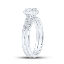 Load image into Gallery viewer, Radiant Love: 10kt White Gold Round Diamond Halo Bridal Wedding Ring Band Set - Alternate view 3 from Splendid Jewellery