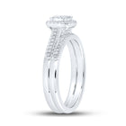 Radiant Love: 10kt White Gold Round Diamond Halo Bridal Wedding Ring Band Set - Alternate view 3 from Splendid Jewellery
