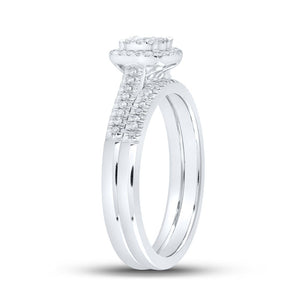 Radiant Love: 10kt White Gold Round Diamond Halo Bridal Wedding Ring Band Set - Splendid Jewellery