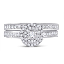 Load image into Gallery viewer, Radiant Love: 10kt White Gold Round Diamond Halo Bridal Wedding Ring Band Set - Alternate view 4 from Splendid Jewellery