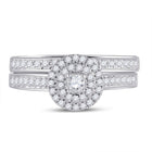 Radiant Love: 10kt White Gold Round Diamond Halo Bridal Wedding Ring Band Set - Alternate view 4 from Splendid Jewellery