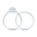 Radiant Love: 10kt White Gold Round Diamond Halo Bridal Wedding Ring Band Set - Splendid Jewellery