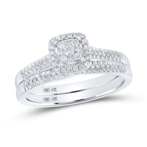 Radiant Love: 10kt White Gold Round Diamond Halo Bridal Wedding Ring Band Set - Splendid Jewellery