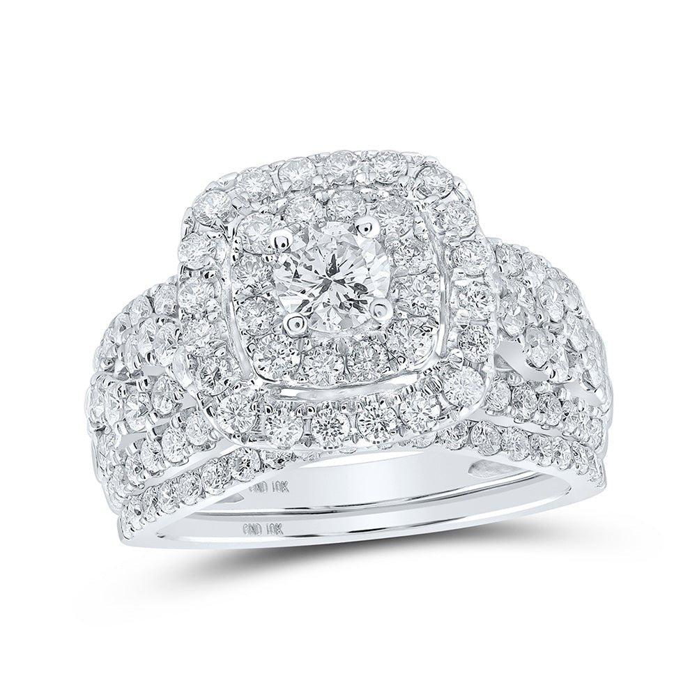 Radiant Love: 10kt White Gold Square Halo Diamond Bridal Wedding Ring Set - Splendid Jewellery