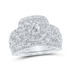 Radiant Love: 10kt White Gold Square Halo Diamond Bridal Wedding Ring Set - Splendid Jewellery