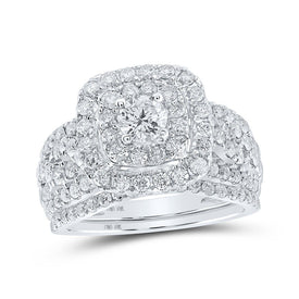 Radiant Love: 10kt White Gold Square Halo Diamond Bridal Wedding Ring Set - Splendid Jewellery