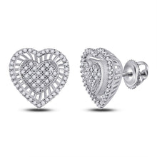 Load image into Gallery viewer, Radiant Love: 10kt White Gold Womens Round Diamond Heart Cluster Earrings 1/3 Cttw - Splendid Jewellery