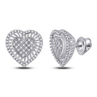 Radiant Love: 10kt White Gold Womens Round Diamond Heart Cluster Earrings 1/3 Cttw - Splendid Jewellery
