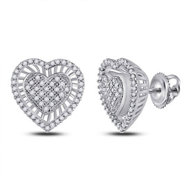 Radiant Love: 10kt White Gold Womens Round Diamond Heart Cluster Earrings 1/3 Cttw - Splendid Jewellery