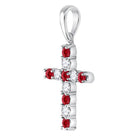 Radiant Love: 10kt White Gold Womens Round Lab - Created Ruby Faith Cross Pendant 3/8 Cttw - Splendid Jewellery