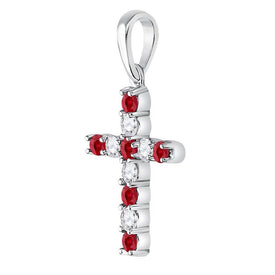 Radiant Love: 10kt White Gold Womens Round Lab - Created Ruby Faith Cross Pendant 3/8 Cttw - Splendid Jewellery