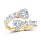 Radiant Love: 10kt Yellow Gold Baguette Diamond Cuff Bypass Heart Ring - Splendid Jewellery