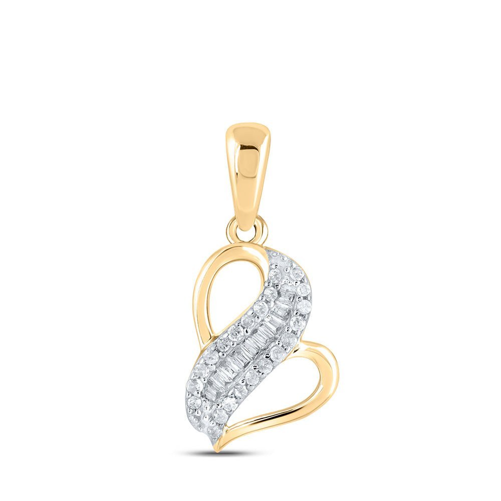 Radiant Love: 10kt Yellow Gold Baguette Diamond Heart Pendant - Splendid Jewellery