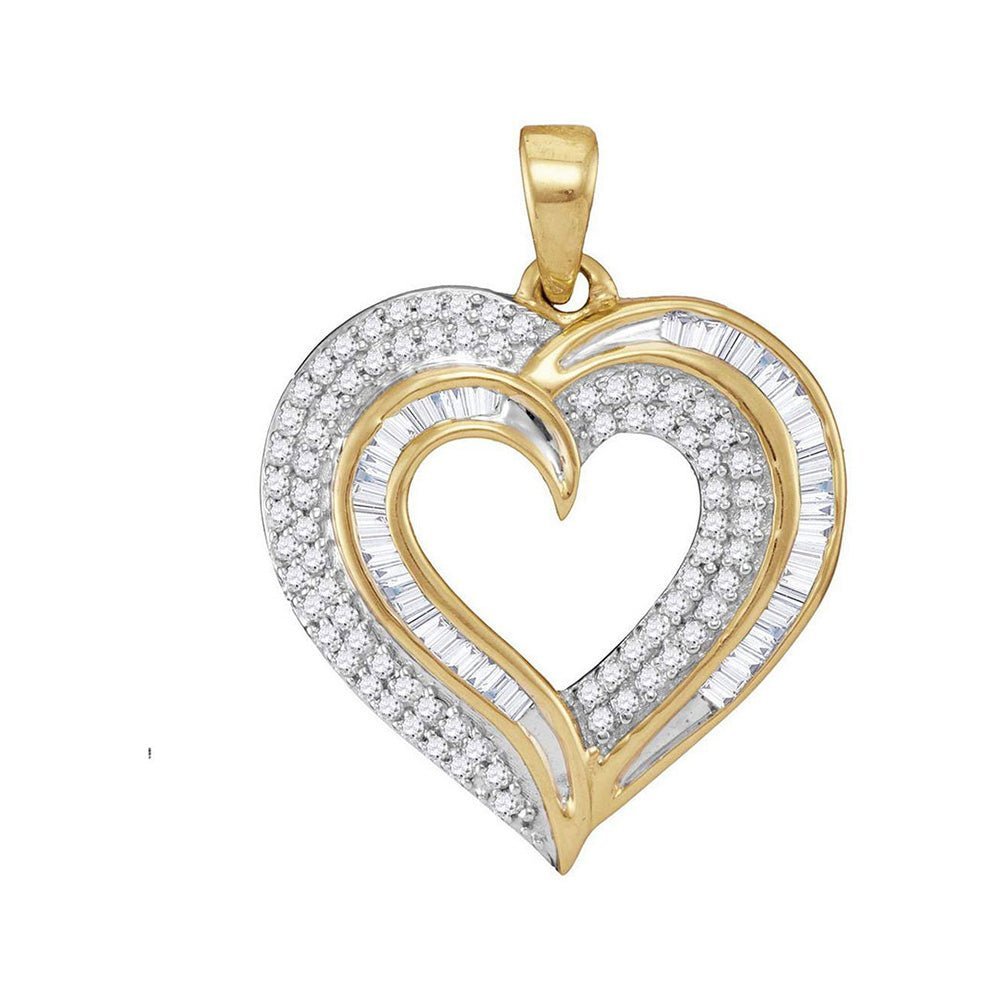 Radiant Love: 10kt Yellow Gold Baguette Diamond Heart Pendant - Splendid Jewellery
