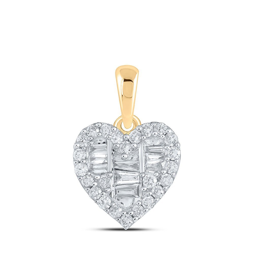 Radiant Love: 10kt Yellow Gold Baguette Diamond Heart Pendant - Splendid Jewellery