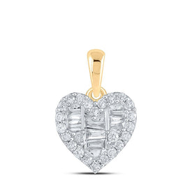 Radiant Love: 10kt Yellow Gold Baguette Diamond Heart Pendant - Splendid Jewellery