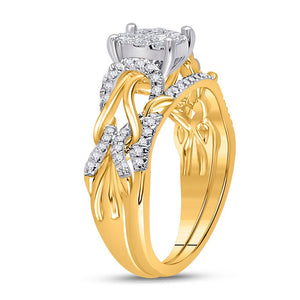 Radiant Love: 10kt Yellow Gold Diamond Bridal Wedding Ring Band Set - Splendid Jewellery